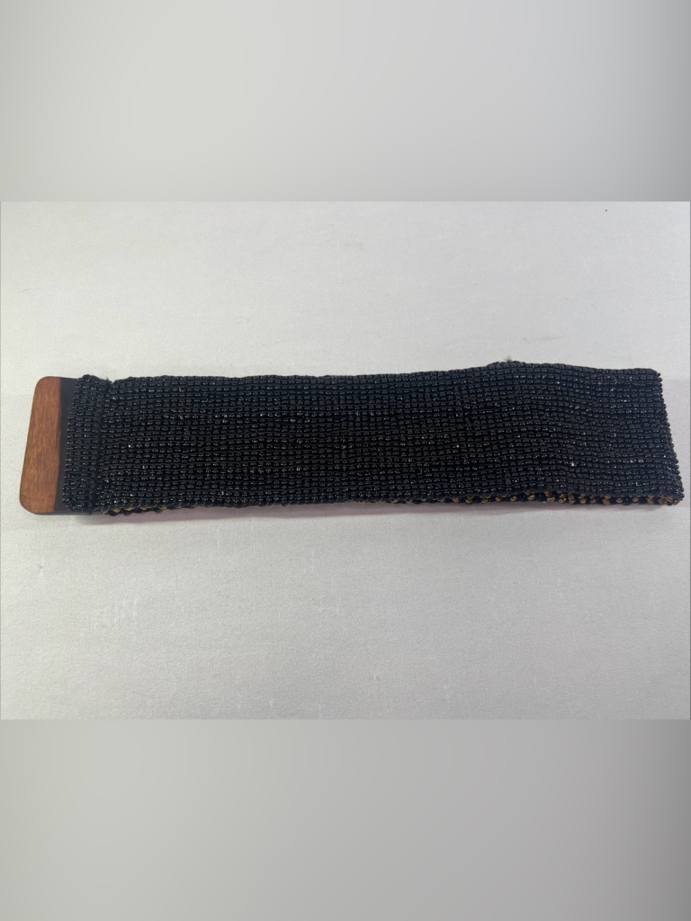 Vintage Boho Beaded Stretch Belt Bronze Brown Wood Buckle Wide Y2K Retro - Picture 8 of 12